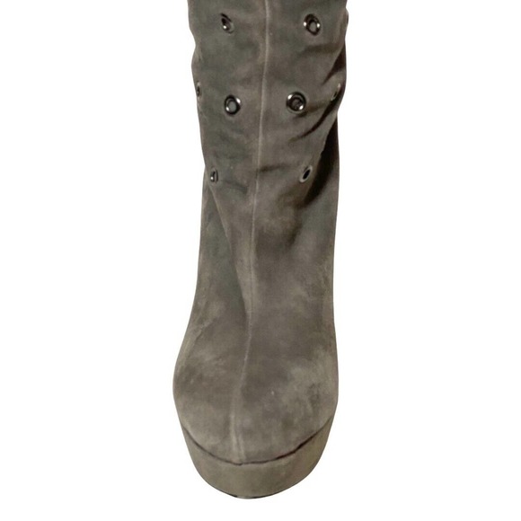 Alexandra G Riveted Tall Tie back Over The Knee Stiletto Grey Suede Boots NWOB - Picture 3 of 9